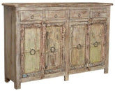 Indian Old Door Sideboard With Natural Tone and Whitewash